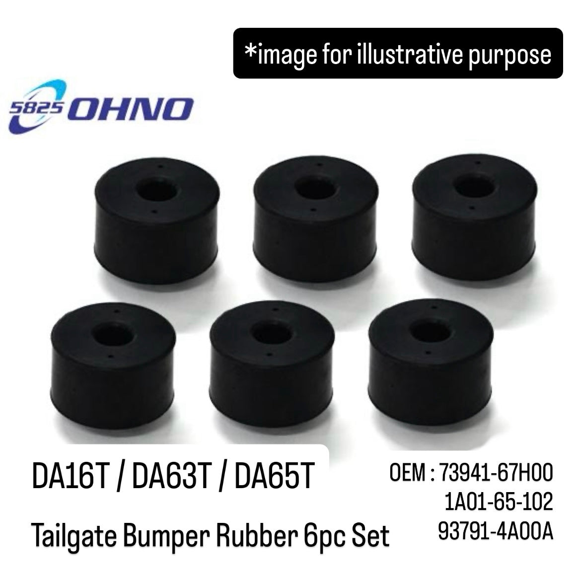 DA16T/DA63T/DA65T Tailgate Bumper Rubber 6pc Set (OHNO) for Suzuki Carry / Super Carry (OEM:73941-67H00/1A01-65-102/93791-4A00A)
