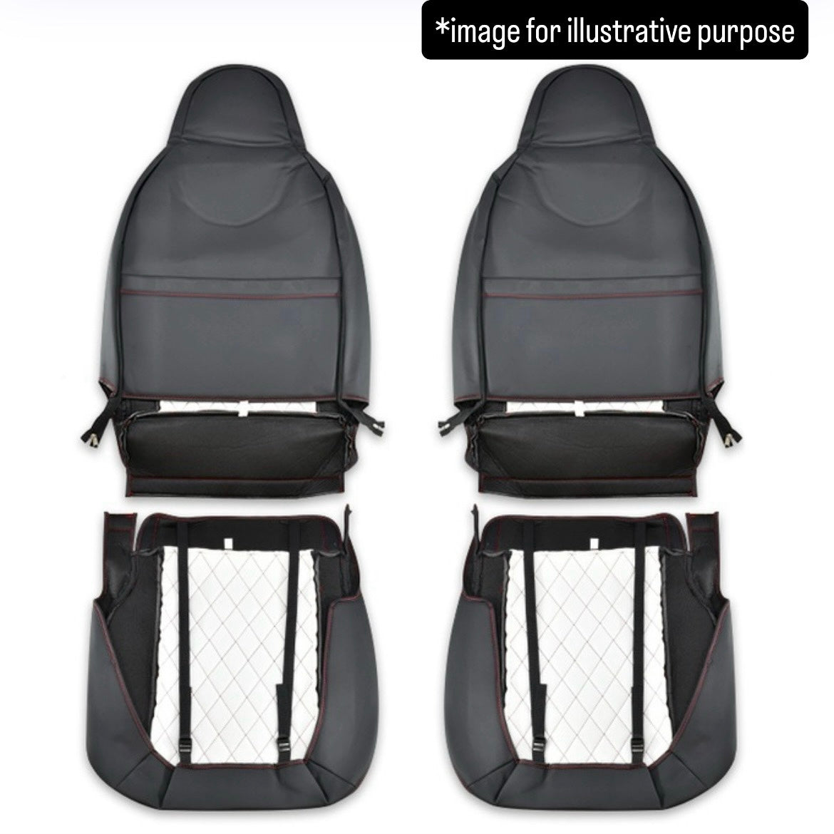 S500P/S510P Early Model Diamond Quilted Seat Cover Left & Right Set for Daihatsu Hijet Jumbo (Black PVC Leather Red Stitching)