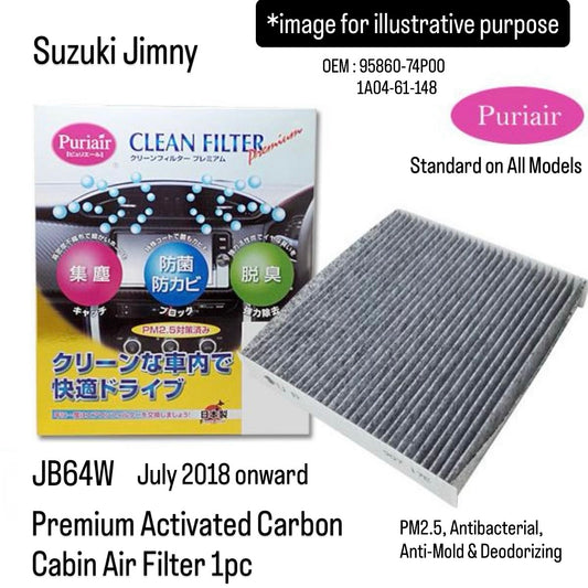 JB64W Premium Activated Carbon Cabin Air Filter (Purier) for Suzuki Jimny (Standard on All Models, July 2018 onward, PM2.5, Antibacterial, Anti-Mold & Deodorizing) (OEM:95860-74P00/1A04-61-148)