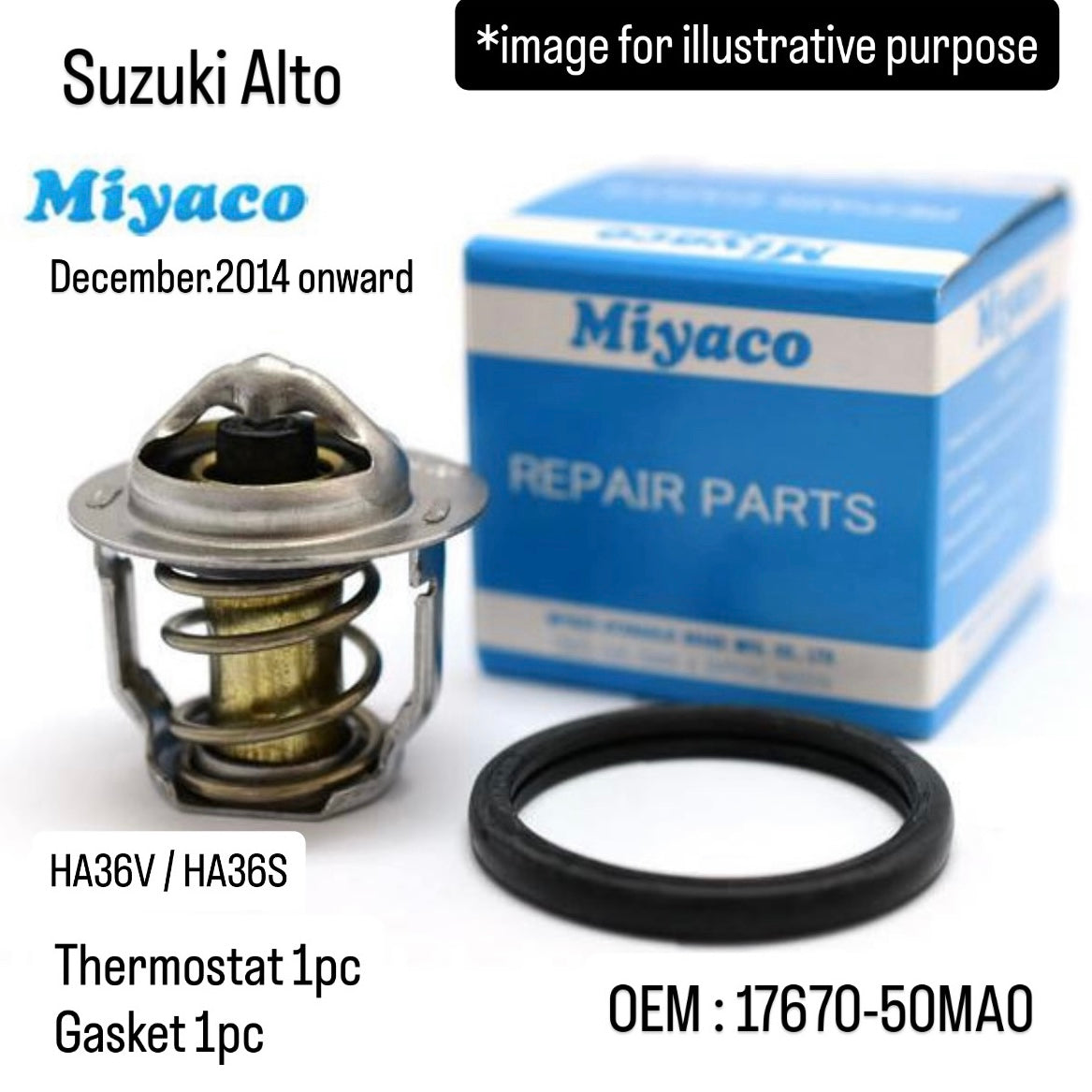 HA36V/HA36S Thermostat with Gasket (Miyaco) for Suzuki Alto (December.2014 onward) (OEM:17670-50MA0)