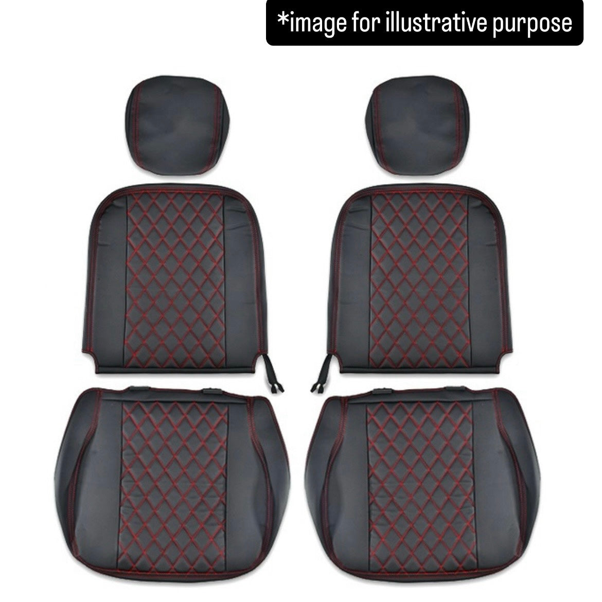S500P/S510P Early Model Diamond Quilted Seat Cover Set for Daihatsu Hijet Truck (Black PVC Leather with Red Stitching, Left & Right Set)