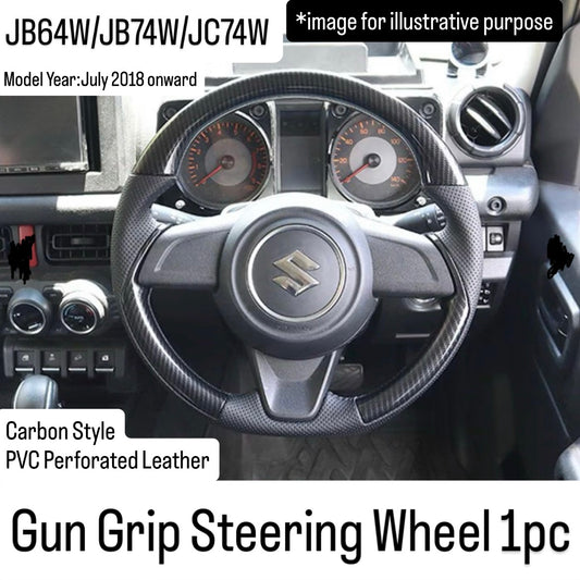 JB64W/JB74W/JC74W Gun Grip Steering Wheel for Suzuki Jimny / Jimny Nomade (Carbon Style & PVC Perforated Leather / Model Year:July 2018 onward)