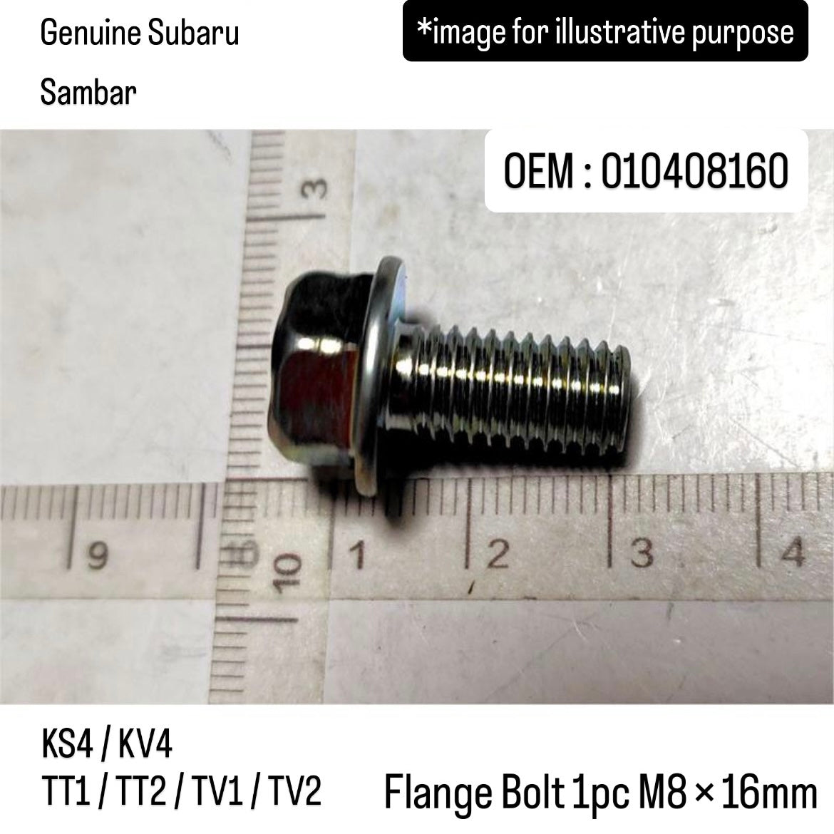 Genuine Subaru KS4/KV4/TT1/TT2/TV1/TV2 Flange Bolt M8 × 16mm for Sambar (OEM:010408160)