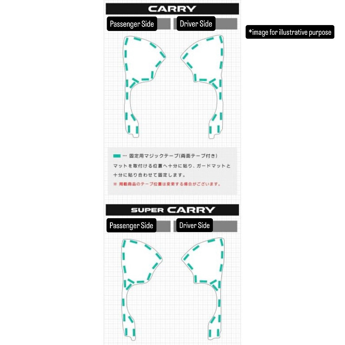DA16T Seat Side & Wheel House Kick Guard Mat 2pc Set for Suzuki Carry / Super Carry Truck (Interior Waterproof Protection Accessories 6Colors)