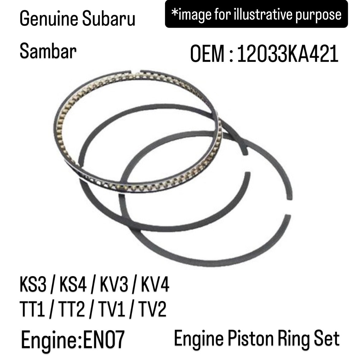 Genuine Subaru KS3/KS4/KV3/KV4/TT1/TT2/TV1/TV2 (Engine:EN07) Engine Piston Ring Set (STD) for Sambar (OEM:12033KA421)