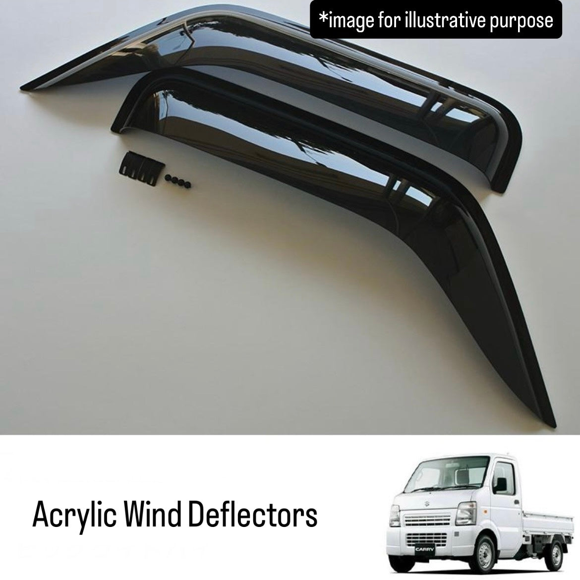 DA63T/DA65T Wide Dark Smoke Window Visor Rain Guard Left & Right Set for Suzuki Carry (Acrylic Wind Deflectors)