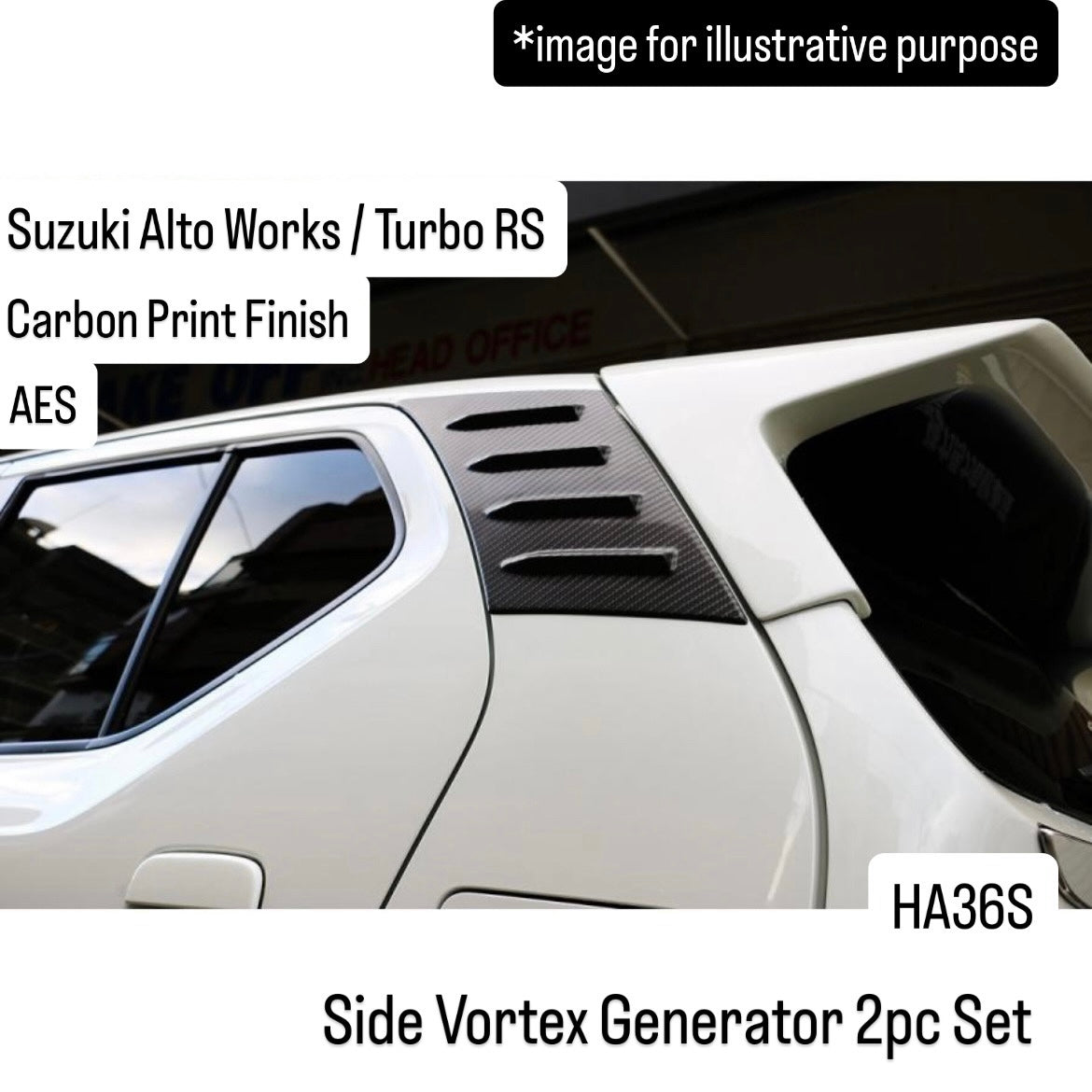 HA36S Side Vortex Generator 2pc Set (TAKE OFF) for Suzuki Alto Works / Turbo RS (Carbon Print Finish, AES)