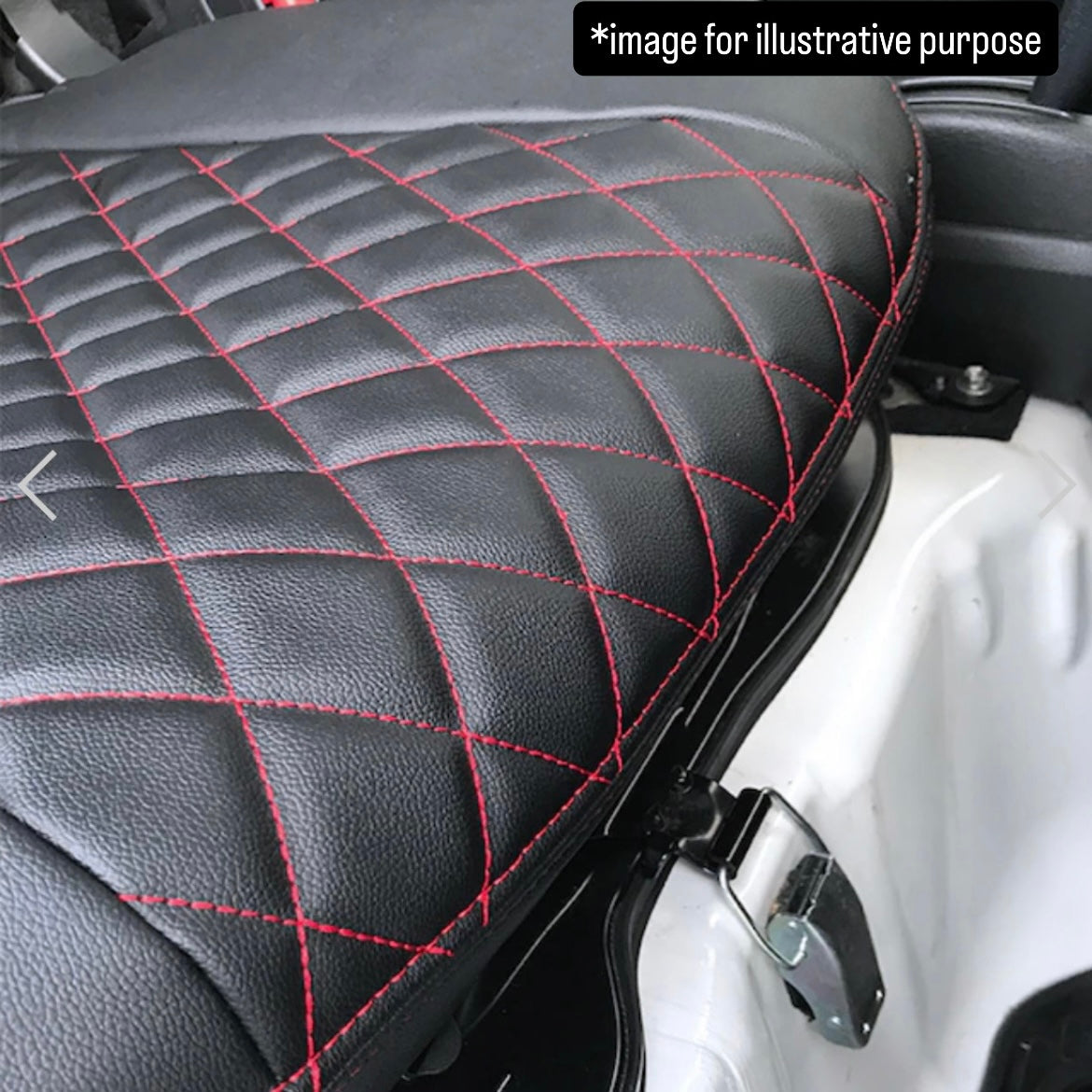 S500P/S510P Early Model Diamond Quilted Seat Cover Set for Daihatsu Hijet Truck (Black PVC Leather with Red Stitching, Left & Right Set)