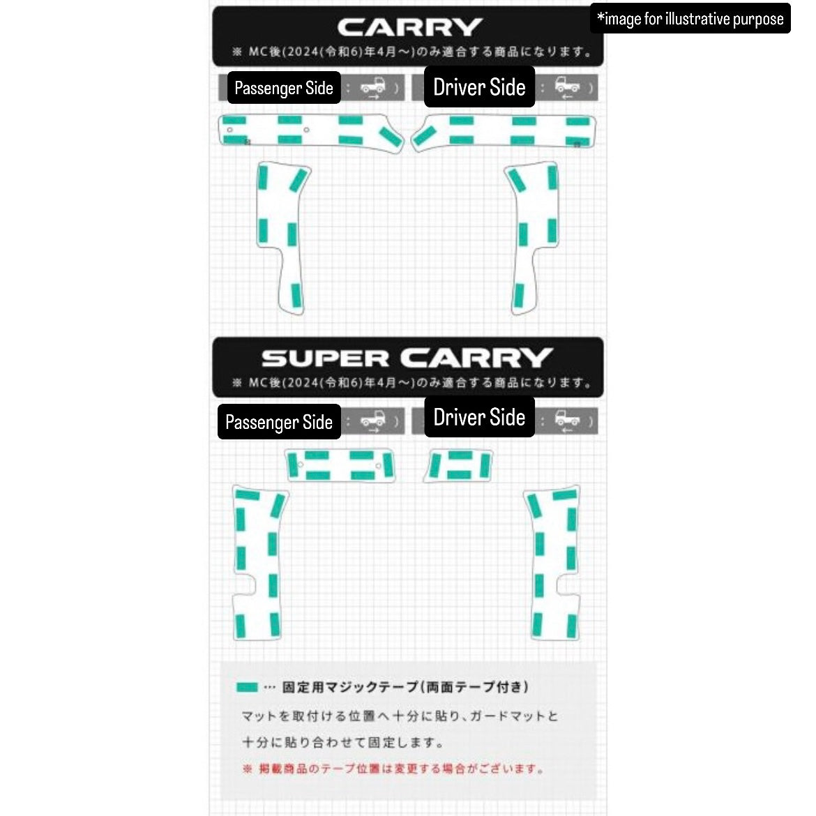 DA16T New Model Carry / Super Carry B-Pillar Kick Guard Mat 4pc Set for Suzuki (Interior Protection Accessories 6Colors)