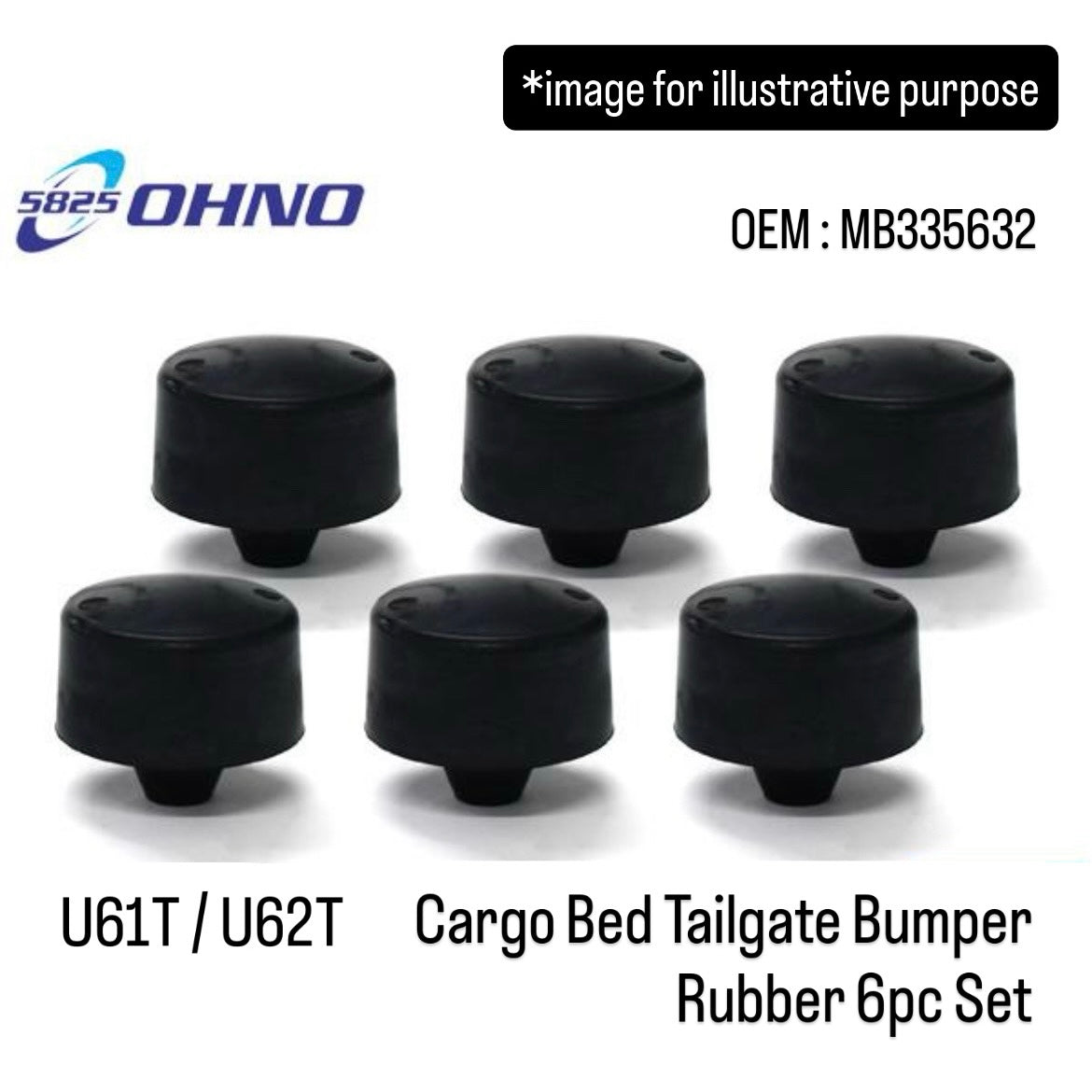 U61T/U62T Cargo Bed Tailgate Bumper Rubber 6pc Set (OHNO) for Mitsubishi Minicab (OEM:MB335632)