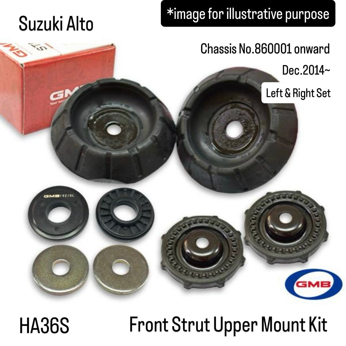 HA36S Front Strut Upper Mount Kit (GMB) for Suzuki Alto (Dec 2014~/Chassis No.860001 onward/Left & Right Set)