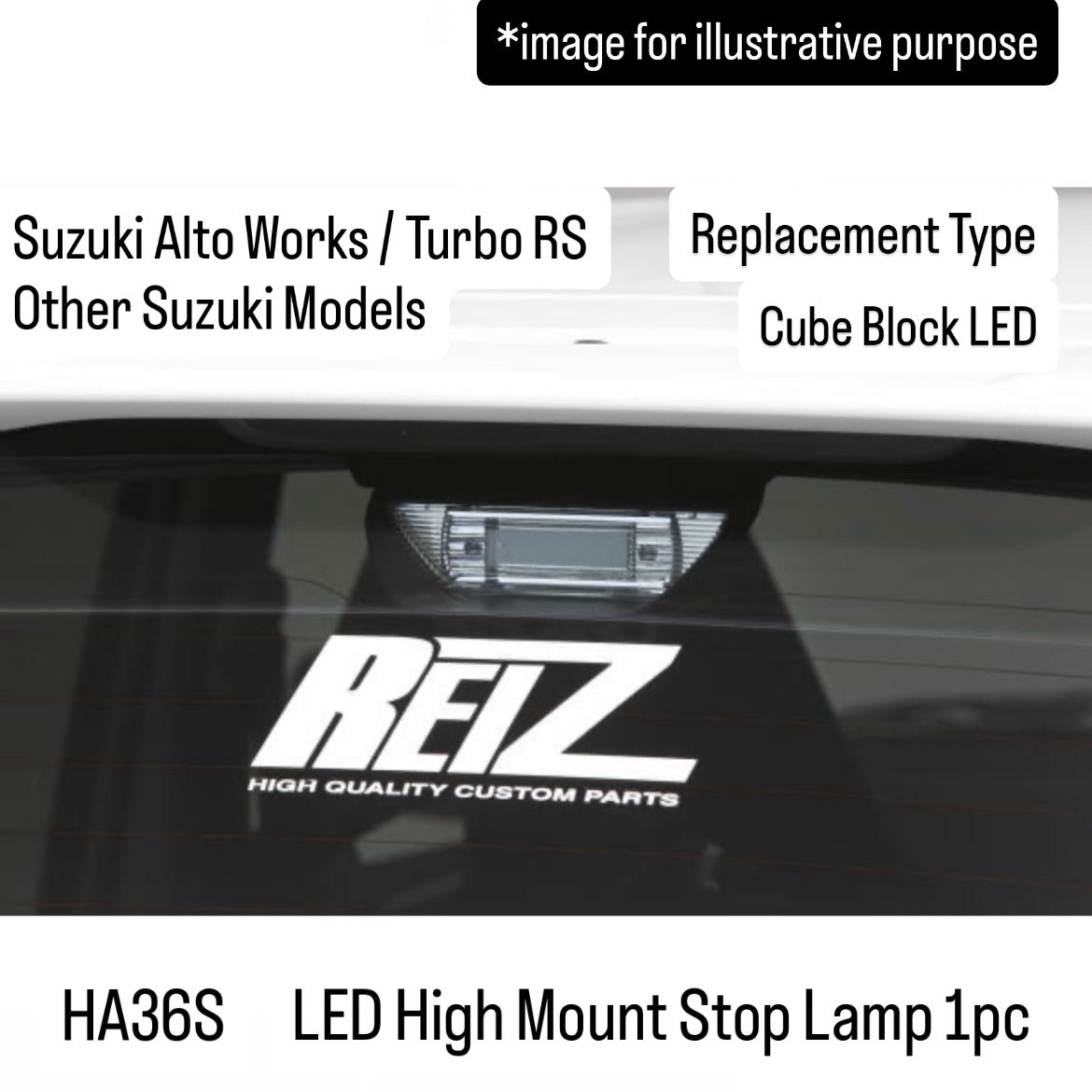 HA36S LED High Mount Stop Lamp for Suzuki Alto Works / Turbo RS / Other Suzuki Models (Cube Block LED, Replacement Type)