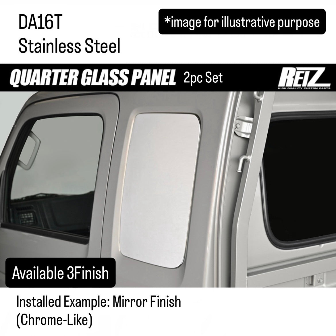 DA16T Stainless Steel Rear Quarter Glass Panel 2pc Set for Suzuki Super Carry (Available 3Finish)