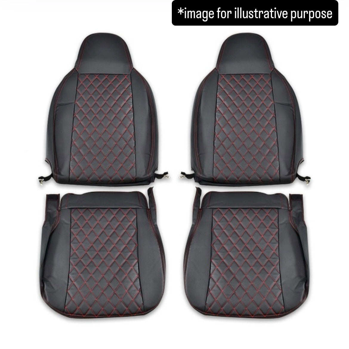 S500P/S510P Early Model Diamond Quilted Seat Cover Left & Right Set for Daihatsu Hijet Jumbo (Black PVC Leather Red Stitching)