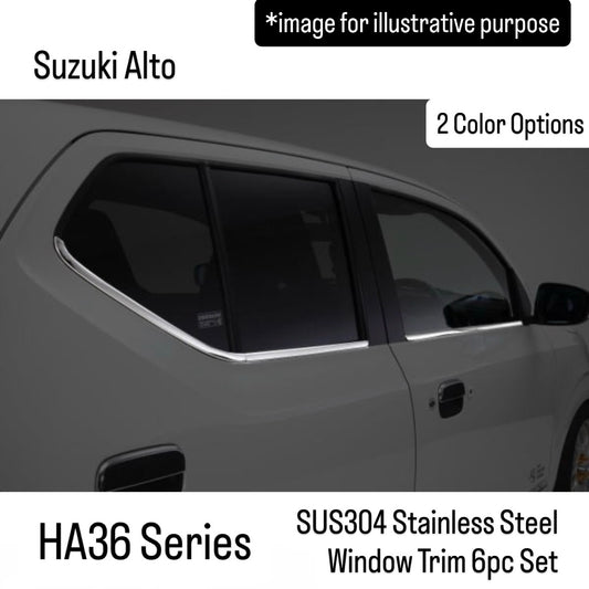 HA36 Series SUS304 Stainless Steel Window Trim 6pc Set for Suzuki Alto (2 Color Options)