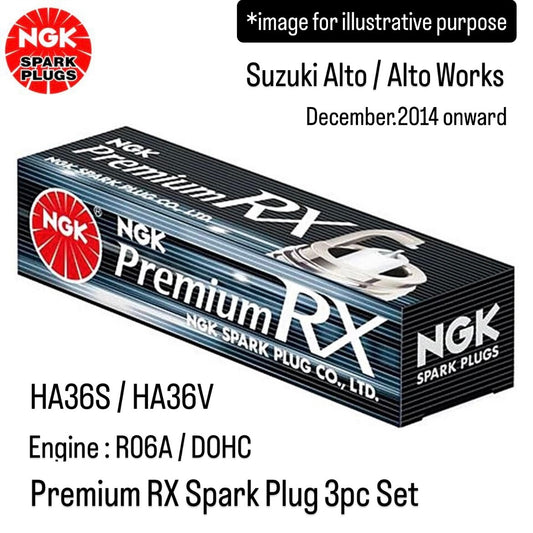 HA36S/HA36V(Engine:R06A/DOHC) Premium RX Spark Plug 3pc Set (NGK) for Suzuki Alto / Alto Works (Model Year:December 2014 onward)