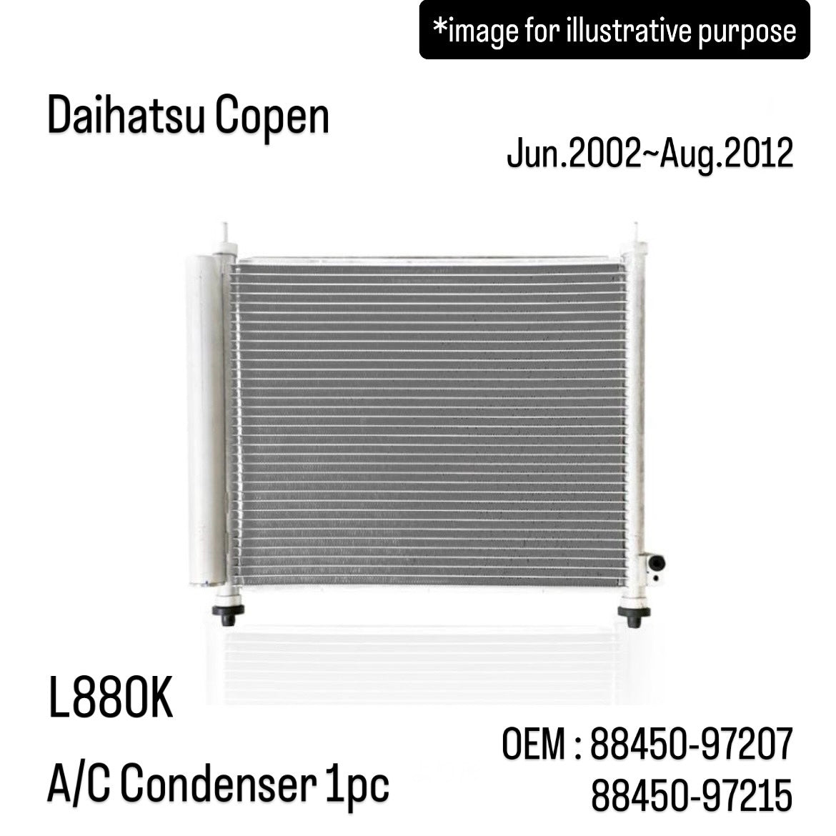 L880K A/C Condenser (KOYO) for Daihatsu Copen (Jun.2002~Aug.2012) (OEM:88450-97207/88450-97215)