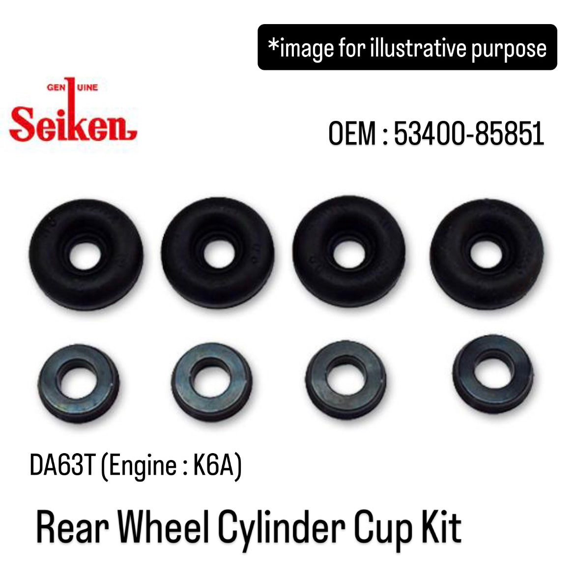 DA63T (Engine:K6A) Rear Wheel Cylinder Cup Kit (Seiken) for Suzuki Carry (OEM:53400-85851)