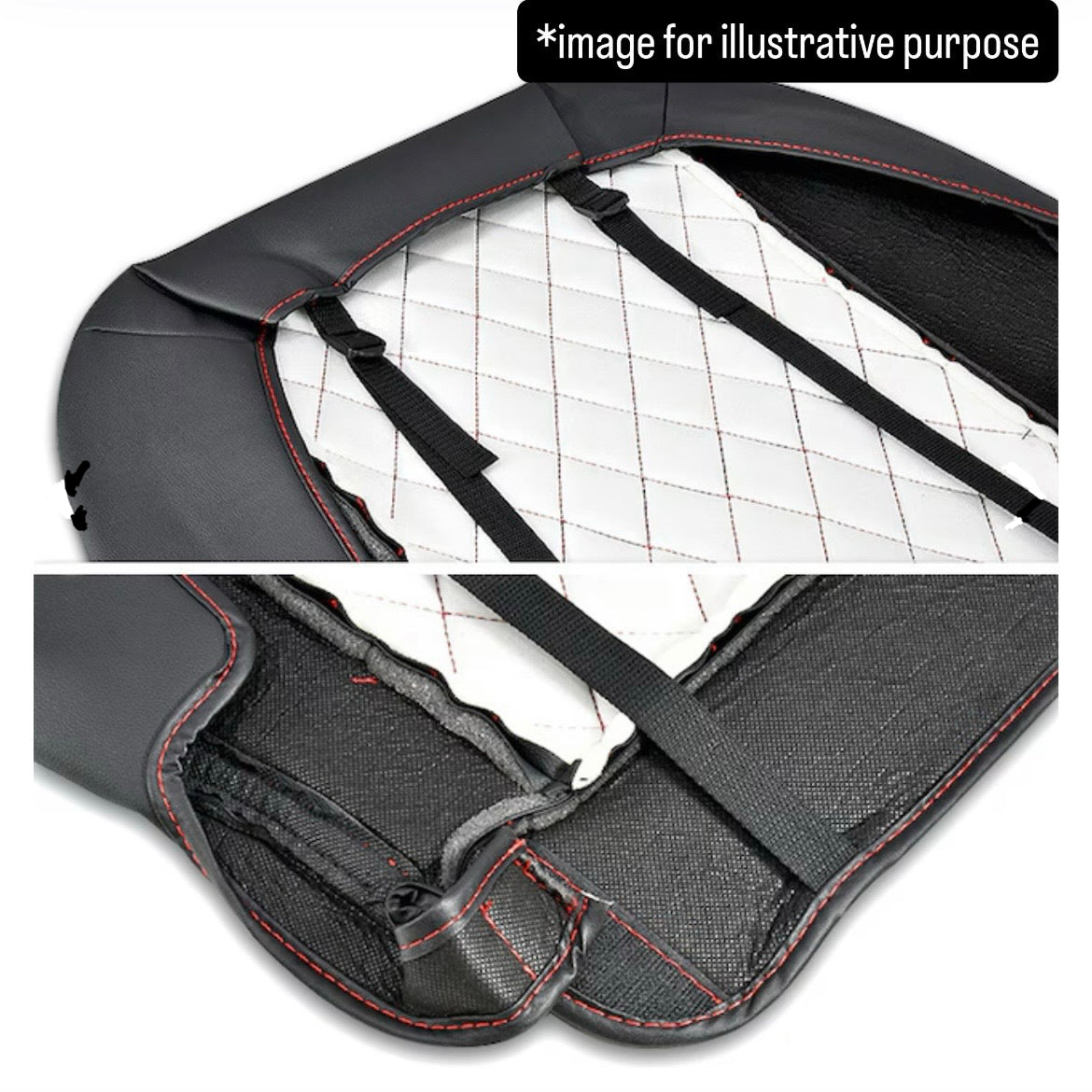 S500P/S510P Early Model Diamond Quilted Seat Cover Left & Right Set for Daihatsu Hijet Jumbo (Black PVC Leather Red Stitching)