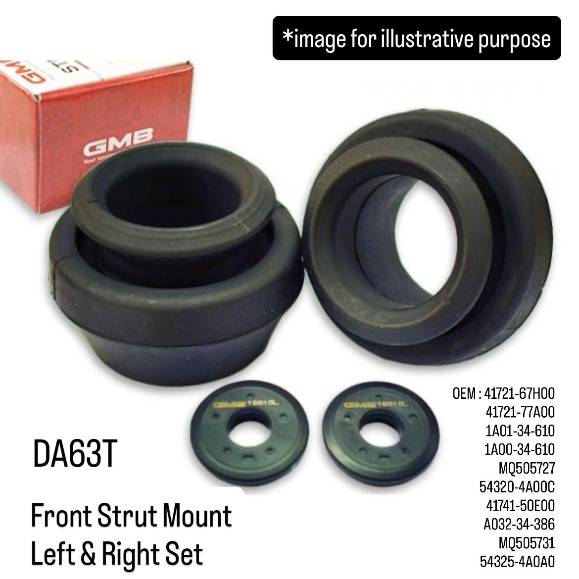 DA63T Front Strut Mount Left & Right Set (GMB) for Suzuki Carry (OEM:41721-67H00/41721-77A00/1A01-34-610/1A00-34-610/MQ505727/54320-4A00C/41741-50E00/A032-34-386/MQ505731/54325-4A0A0)