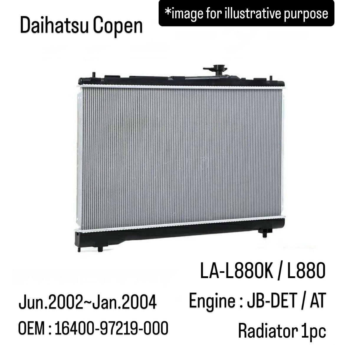 LA-L880K/L880 (Engine:JB-DET/AT) Radiator for Daihatsu Copen (Jun.2002~Jan.2004) (OEM:16400-97219-000)
