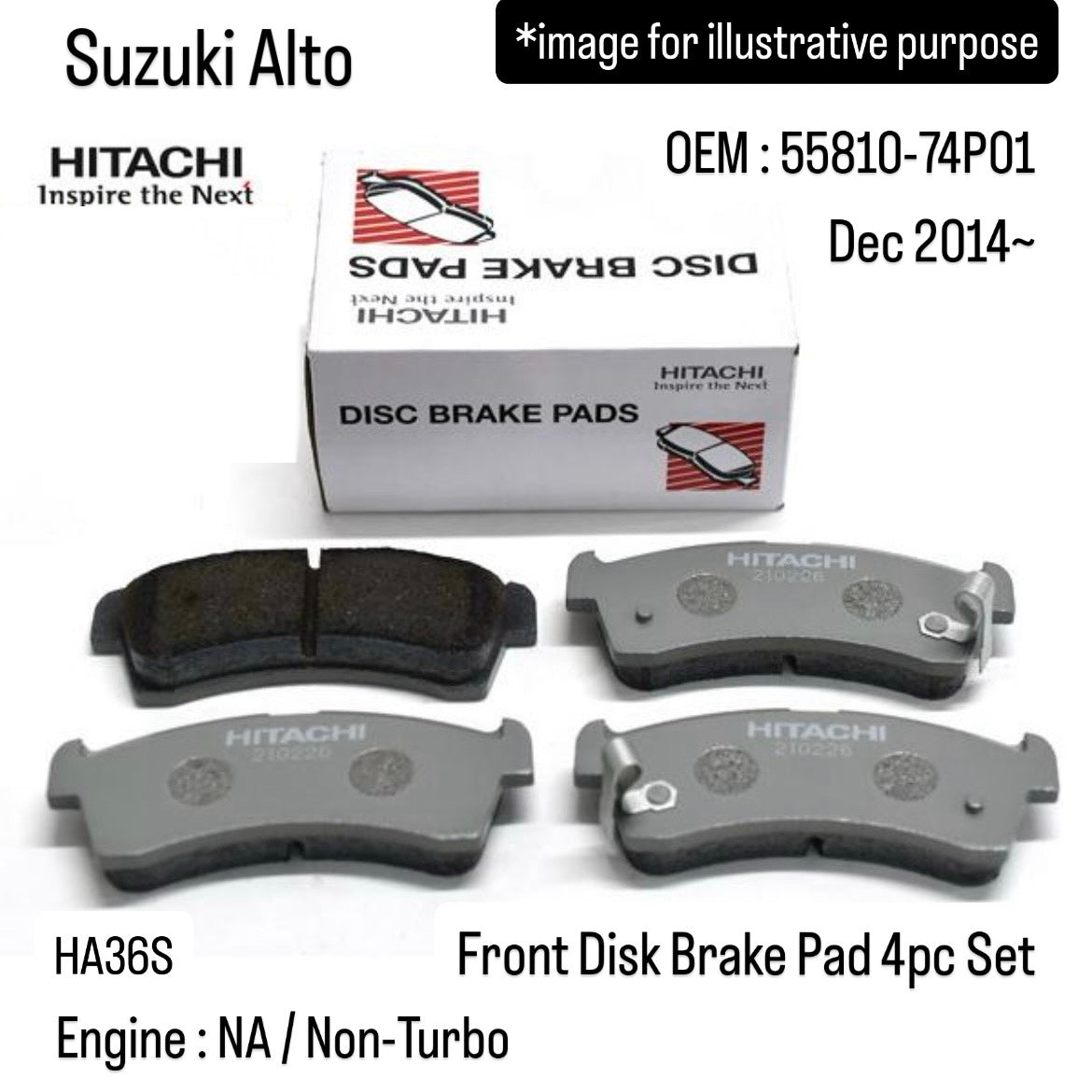 HA36S(Engine:NA/Non-Turbo) Front Disk Brake Pad 4pc Set (Astemo) for Suzuki Alto (Dec 2014~) (OEM:55810-74P01)