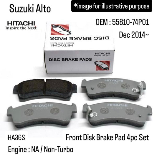 HA36S(Engine:NA/Non-Turbo) Front Disk Brake Pad 4pc Set (Astemo) for Suzuki Alto (Dec 2014~) (OEM:55810-74P01)