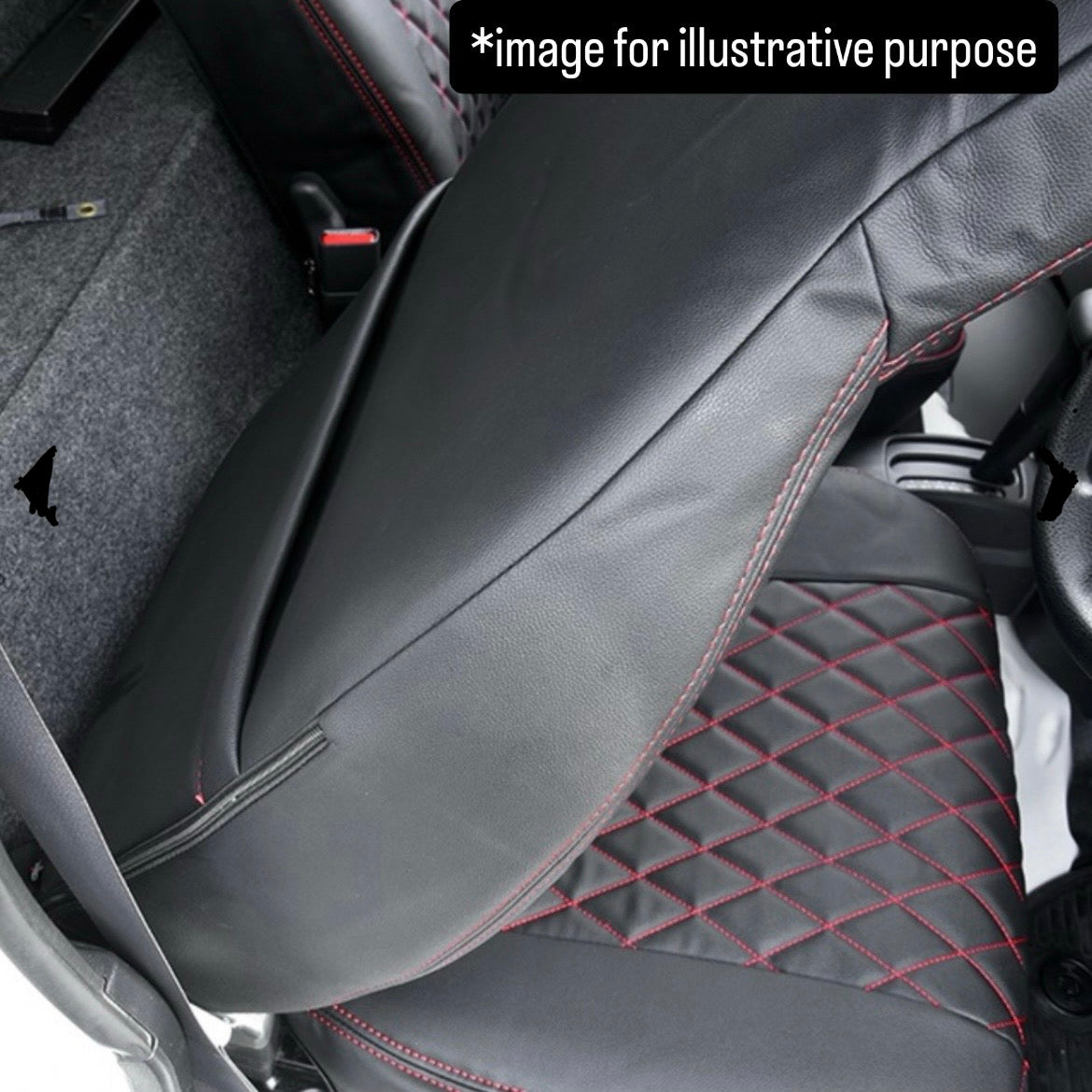 S500P/S510P Early Model Diamond Quilted Seat Cover Left & Right Set for Daihatsu Hijet Jumbo (Black PVC Leather Red Stitching)