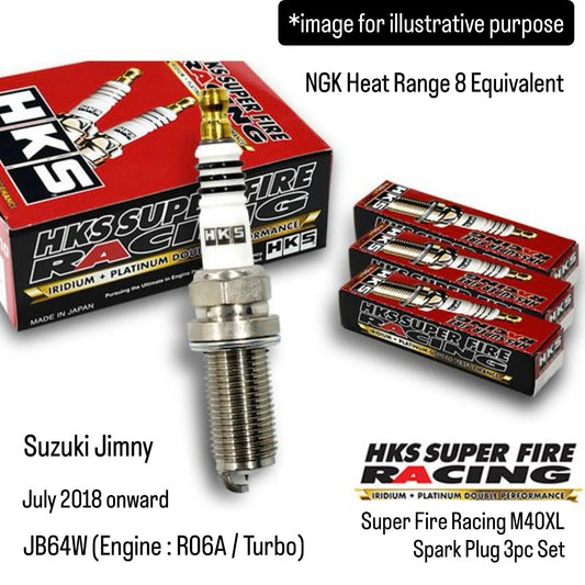 JB64W (Engine:R06A/Turbo) Super Fire Racing M40XL Spark Plug 3pc Set (HKS) for Suzuki Jimny (July 2018 onward, NGK Heat Range 8 Equivalent)